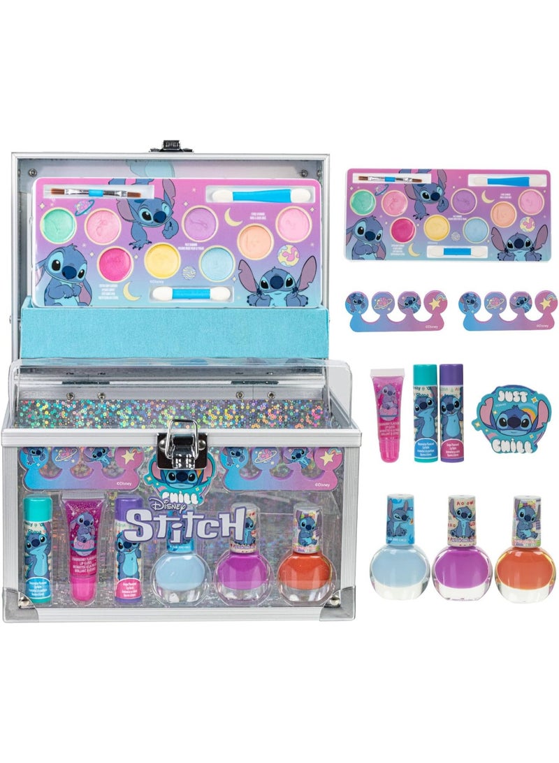 Stitch Train Case Beauty Set, Kids Makeup Kit for Girls, Real Washable Makeup Set, Play Makeup, Party Favor, Birthday, Ages 3 4 5 6 7 8 9 10 11 12 by Townley Girl - Image 1